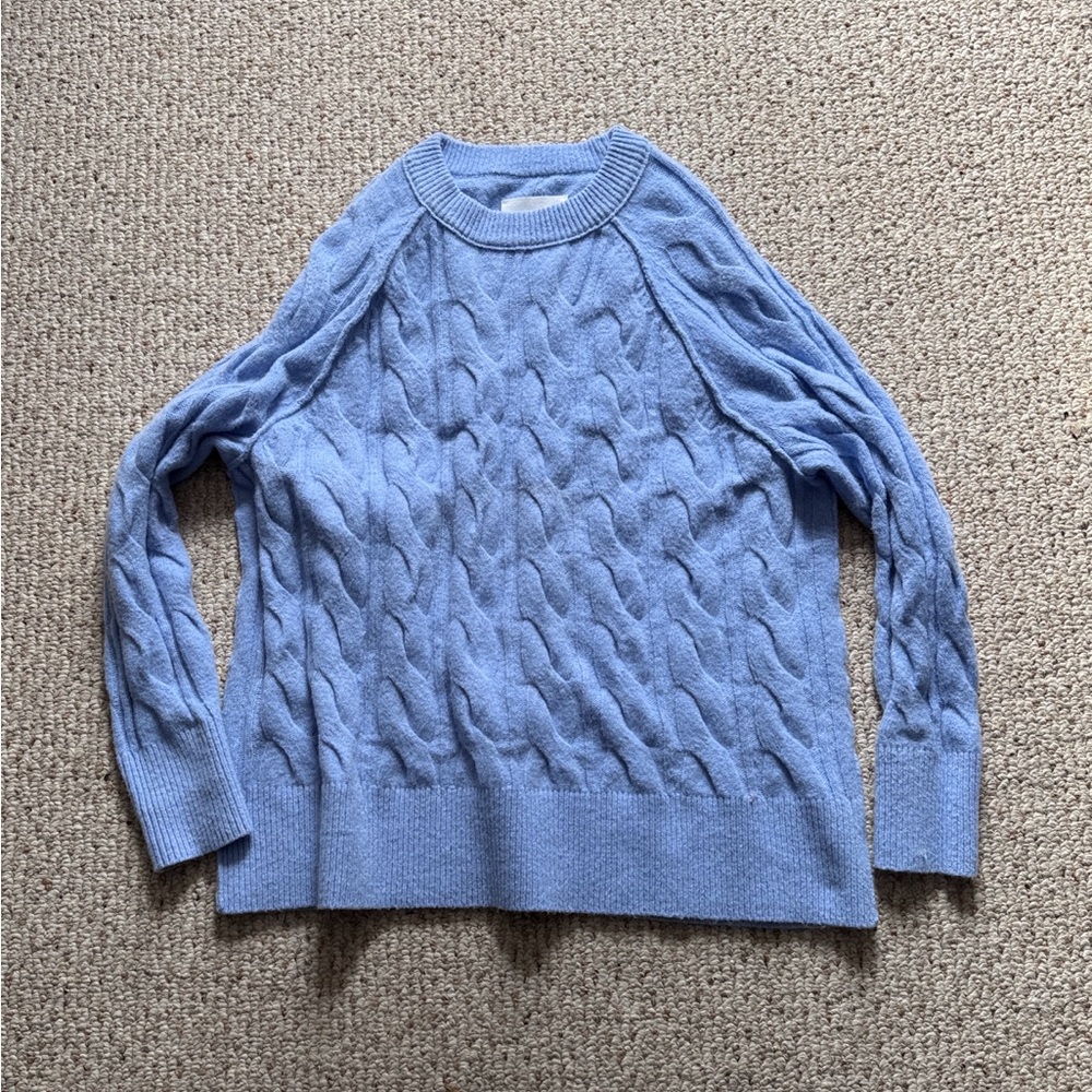 Aerie Soft Blue Cable Knit Crewneck Sweater